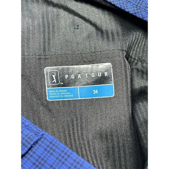 PGA Tour Men's Golf Shorts Size 34 Blue Check Chino Casual 5-Pocket - Picture 3 of 4